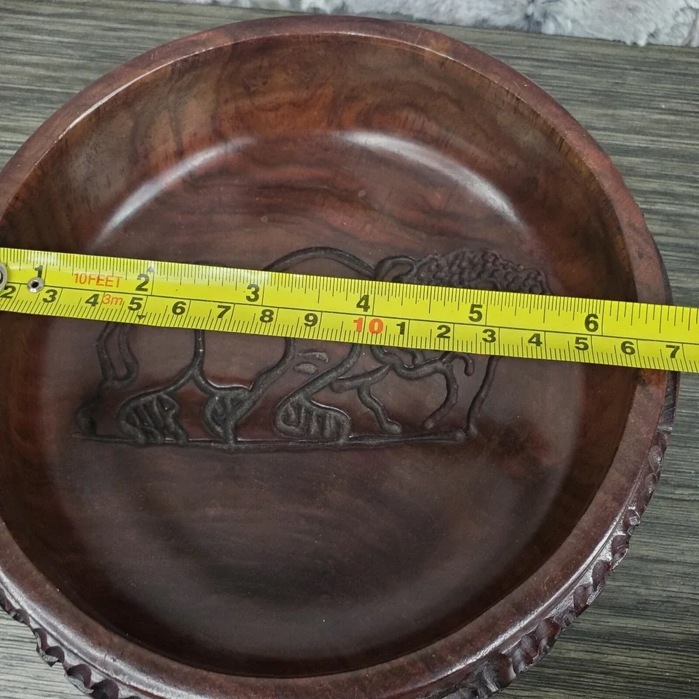 Detailed Craved‎ Safari Jungle Animals Dark Rosewood Thick Decorative Bowl 6.5